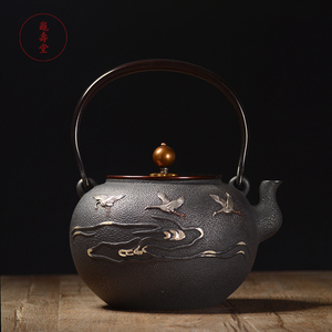 日本铁壶 原装进口纯手工 银镶嵌铸铁壶 日式煮水普洱茶壶生铁壶