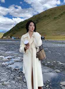 米白色羊绒呢子大衣女2023秋冬季新款高级感韩系小个子羊毛呢外套