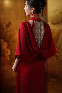 索菲仙丨新中式复古改良旗袍年轻款酒红色新娘敬酒晚宴订婚礼服
