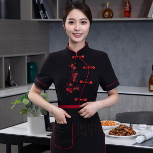 火锅店农家乐服务员工作服短袖夏季中餐厅酒楼饭店餐饮员工服装女