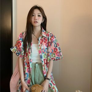 韩版度假风印花短袖衬衫女夏季新款设计感个性宽松休闲开衫上衣潮