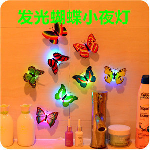 发光蝴蝶夜灯七彩可粘贴墙壁装饰灯夜市热卖玩具创意装饰床头灯