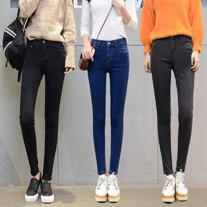 韩国高腰牛仔裤女秋装新款修身显瘦弹力小脚裤黑色铅笔长裤大码潮
