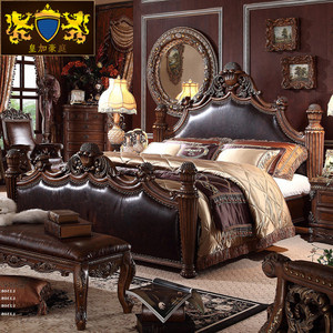 美式床双人床1.8米实木床主卧雕花家具储物婚床欧式床奢华真皮床
