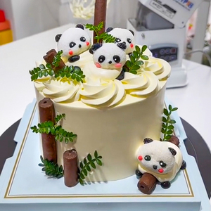 棉花糖熊猫生日蛋糕装饰摆件巧克力饼干棒甜品围边插件烘焙装扮