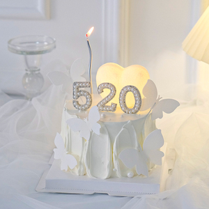520情人节唯美浪漫蛋糕装饰发光爱心灯摆件蝴蝶珍珠烘焙插件装扮