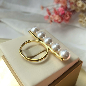 平衡木直排5颗珍珠戒指T家日本tasak指环可调节纯银S925 经典百搭