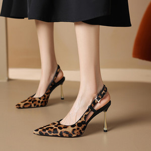 Vane Gorgeous意大利~2024新款豹纹高跟鞋女性感气质马毛尖头单鞋
