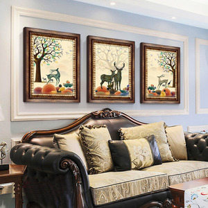 欧式轻奢高档客厅三联连装饰画沙发背景墙画挂画大幅有框组合壁画