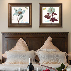 美式卧室中式床头挂画现代客厅沙发背景墙有框装饰画复古花卉壁画