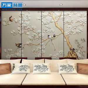 刺绣硬包背景墙客厅沙发卧室电视中式背景酒店床头壁画简约现代