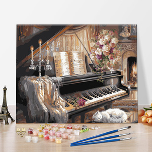 diy数字油画 客厅卧室欧式风景手绘填色大幅家装装饰壁画 钢琴