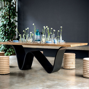 意式黑胡桃木餐桌设计师极简民宿异形桌原木实木独腿2米大板长桌