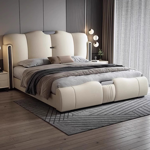 现代简约卧室储物真皮大床1.8米双人床意式极简高端软包1.5米婚床
