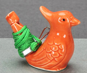 橙红色孔雀陶瓷泥哨水哨口哨水鸟哨子水笛子儿童乐器吹奏音乐玩具