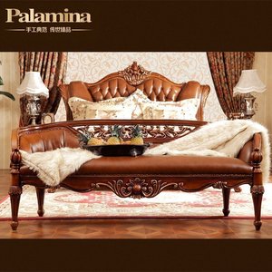 帕拉美娜 美式床尾凳 实木卧室雕花换鞋凳 欧式床前凳 CX-201