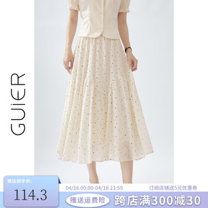 「GUIER」波点半身裙长款女夏季2024新款法式拼接休闲高腰a字裙