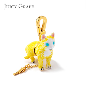 Juicy Grape正品吊坠 可爱黄色小猫鱼骨项坠女立体猫咪金色挂坠潮