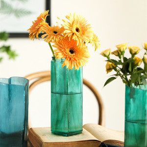 花时间《木花》小清新美式竖条纹玻璃花瓶桃心形水培鲜花餐桌装饰