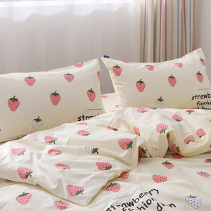 草莓床单单件 100纯棉斜纹可爱ins风小清新全棉床单双人床单人床