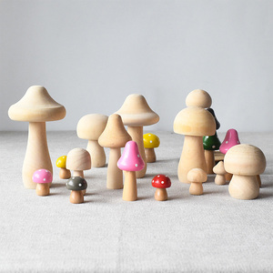 diy创意儿童彩绘木制蘑菇原木色蘑菇木人家居装饰工艺品摆件