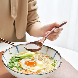 网红干饭勺汤勺家用盛汤日式拉面勺长柄实木勺子吃饭用大号盛粥勺