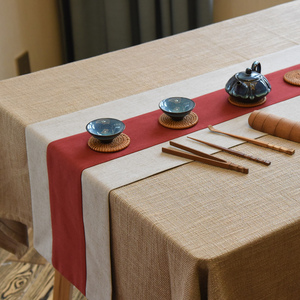 中式桌旗 中国风复古禅意茶席亚麻布茶几桌旗茶道配件棉麻桌布艺