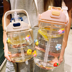 韩版2L超大容量双饮带吸管塑料杯男女健身运动水壶便携随手水杯子