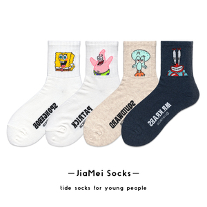 海绵宝宝袜子女中筒袜派大星章鱼哥蟹老板联名款韩国可爱卡通长袜