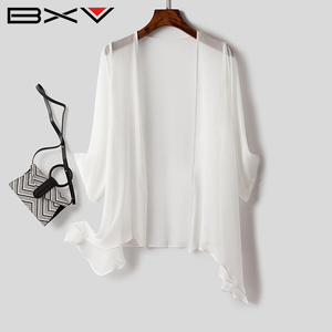 BXV白色真丝上装女2024夏季新款桑蚕丝防晒衣飘逸开衫高级感外披