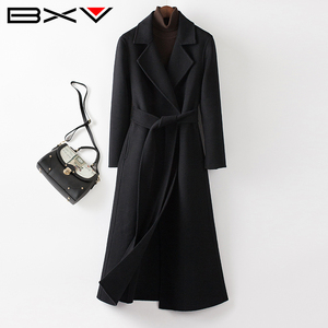 BXV山羊绒大衣女黑色双面羊绒外套2024春季新款双面呢高端品牌潮