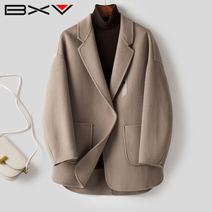 BXV茧型双面羊绒大衣女短款2023秋季新款小个子双面呢外套暗扣潮