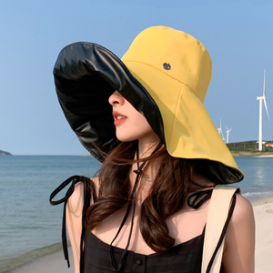 渔夫帽子女夏天防紫外线黑胶超大帽檐防晒遮阳帽遮脸太阳帽可折叠