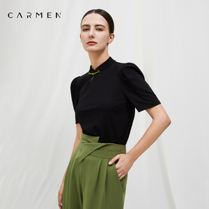 【商场同款】carmen高端大牌新中式国风短袖t恤女2024夏修身上衣
