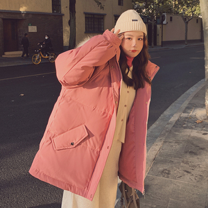韩系粉色羽绒棉服女冬2023年新款高级感炸街棉衣棉袄大毛领厚外套