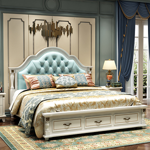 莎伦诗欧式床现代简约双人床实木床美式家具主卧储物公主床 S8622