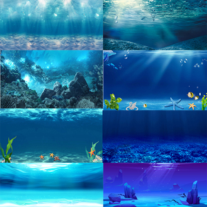 鱼缸背景贴纸高清图3D立体画海底世界背景画水族箱造景壁纸装饰画