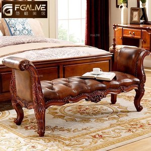 范格美居床尾凳实木卧室家具美式长凳皮艺床前欧式床边凳子FG611