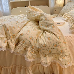 公主风床上四件套纯棉全棉小清新花边被套床裙床单三件套ins床品