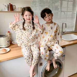 韩国宝宝家居服儿童睡衣男孩春秋薄款套装网红女孩夏季长袖空调服