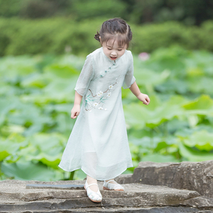 小女孩改良汉服亲子母女装中国风童装夏连衣裙女中式旗袍长裙茶服