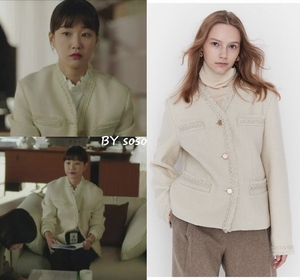 韩国设计师品牌MOAT小香风V领粗花呢短外套 奇怪的律师禹英雨同款