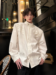 cleanfit白色衬衫男高级感立领外套韩系风格穿搭廓形垫肩长袖衬衣