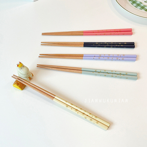 见物如面 糖果色日系尖头筷子木质家用实木五色筷 一人一筷