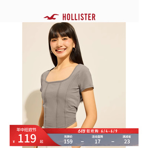 Hollister24春夏新款辣妹短款鱼骨修身短袖T恤上衣 女 KI339-4088