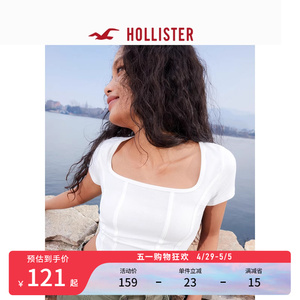 Hollister春夏美式辣妹鱼骨短袖修身方领短款T恤上衣 女 329552-1