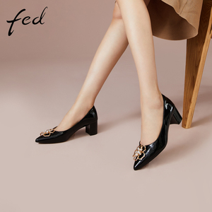 fed漆皮女鞋2023年春季新款高跟法式气质黑色职业单鞋R0207-ZF053