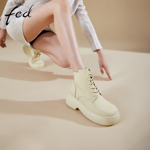 fed马丁靴冬季新款靴子女士低帮复古休闲高级厚底短靴1004-ZCB377