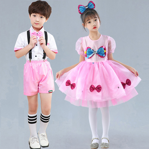 六一儿童演出服无敌小可爱蓬蓬纱裙粉红色蝴蝶公主裙幼儿园舞蹈服