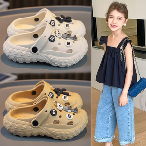 女童洞洞鞋2024年夏季新款儿童居家外穿两用沙滩鞋中大童防滑拖鞋